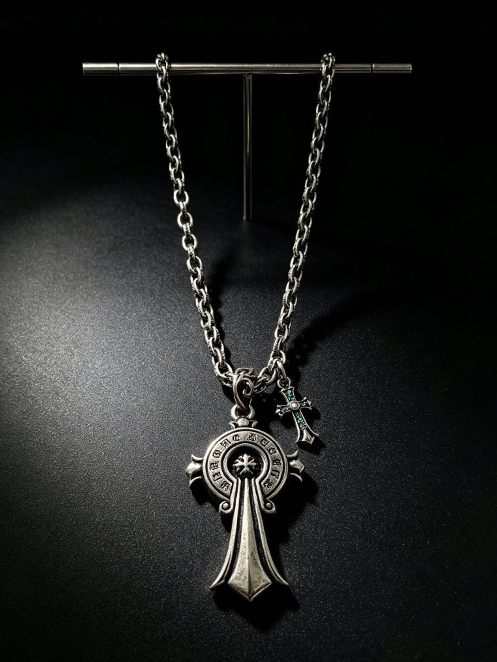 Chrome Hearts Multi Element Vintage Punk Style Chunky Cross Pendant Necklace